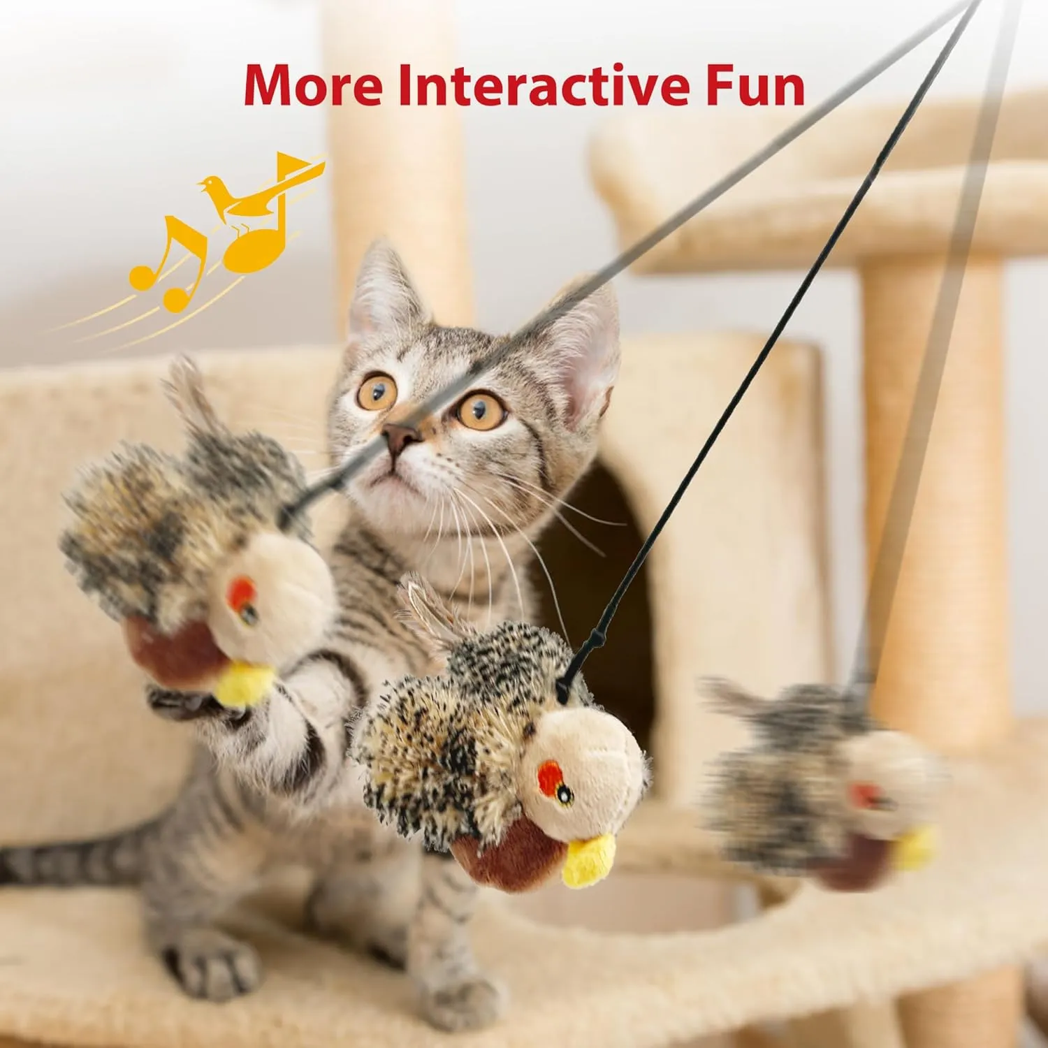 Gigwi Interactive Cat Toy for Indoor Cats - Rechargeable Motion Activated, Automatic Flapping and Chirping With Catnip, Beating Wings Hanging Toy