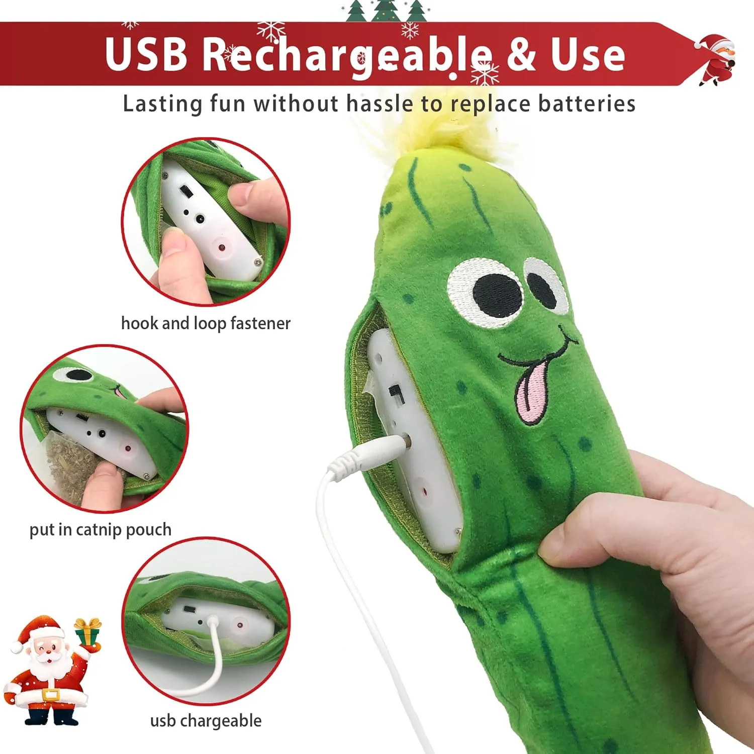 Gigwi Interactive Cat Toys, Rechargeable Flapping Wiggle Pickle with SilverVine Catnip, Beating Tails Toys for Indoor Cat, Touch Activated Best Gift For Birthday, Thanksgiving, Christmas, New Year