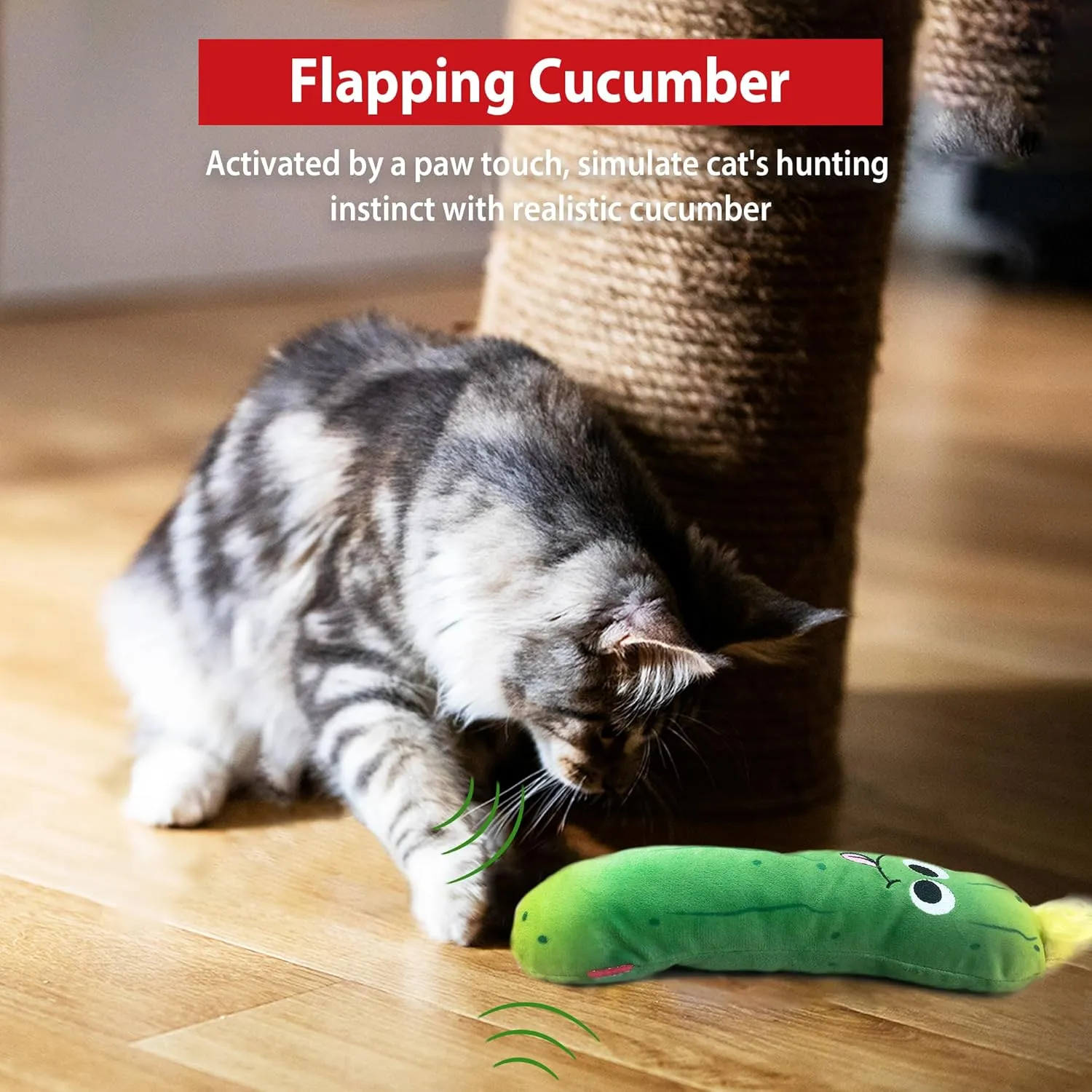 Gigwi Interactive Cat Toys, Rechargeable Flapping Wiggle Pickle with SilverVine Catnip, Beating Tails Toys for Indoor Cat, Touch Activated Best Gift For Birthday, Thanksgiving, Christmas, New Year
