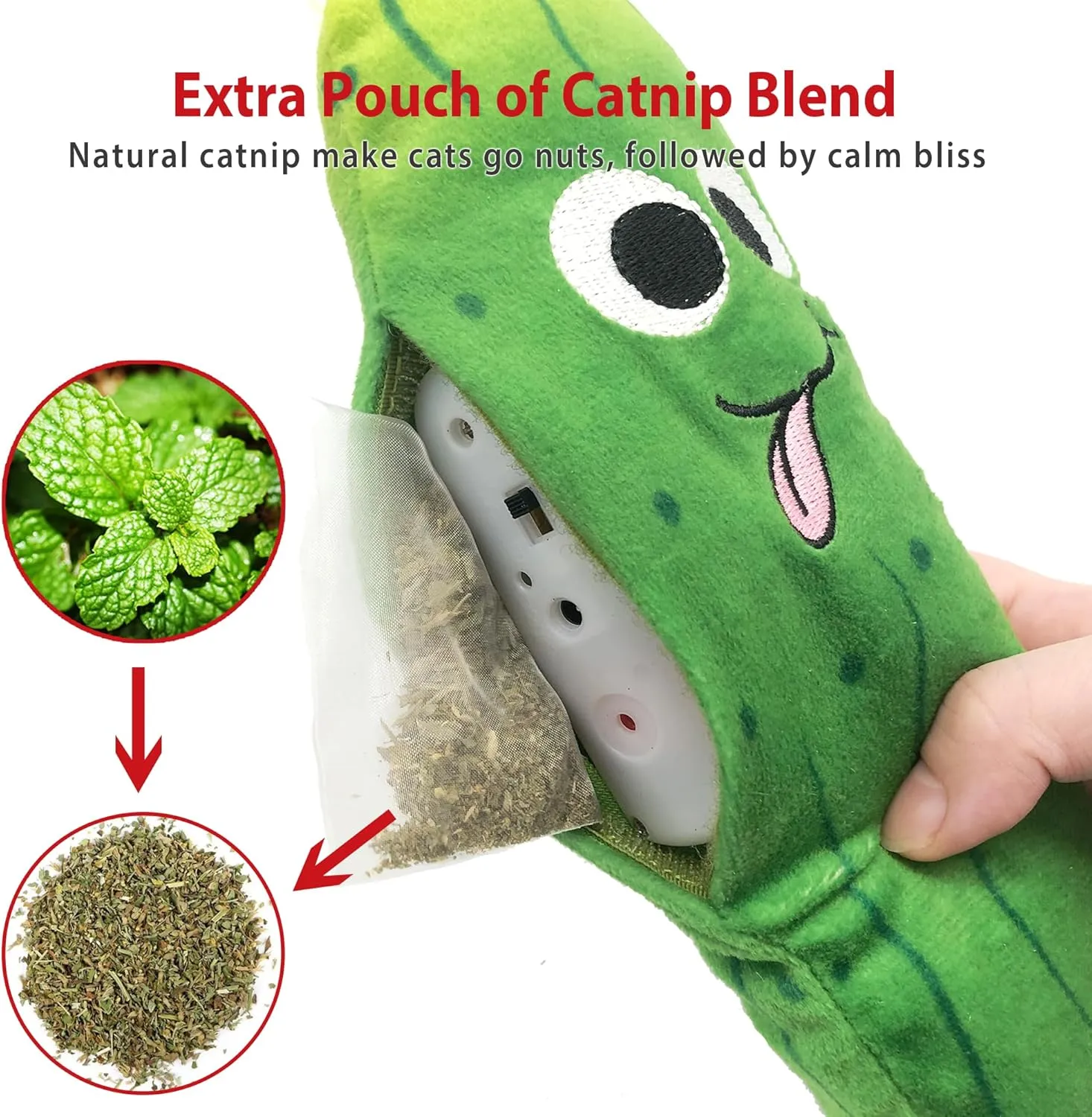 Gigwi Interactive Cat Toys, Rechargeable Flapping Wiggle Pickle with SilverVine Catnip, Beating Tails Toys for Indoor Cat, Touch Activated Best Gift For Birthday, Thanksgiving, Christmas, New Year