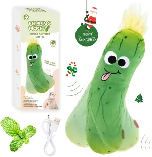 Gigwi Interactive Cat Toys, Rechargeable Flapping Wiggle Pickle with SilverVine Catnip, Beating Tails Toys for Indoor Cat, Touch Activated Best Gift For Birthday, Thanksgiving, Christmas, New Year