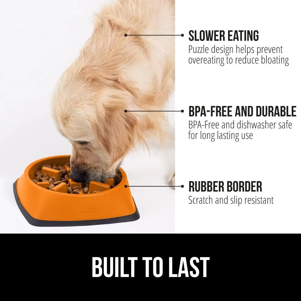 Gorilla Grip Slow Feeder Dog and Cat Bowls, Interactive Puzzle Toy for Dogs and Cats Food Training, Keeps Pets Busy and Prevents Puppy Overeating, Large, Small Breeds, 100% BPA Free, 2 Cup Orange