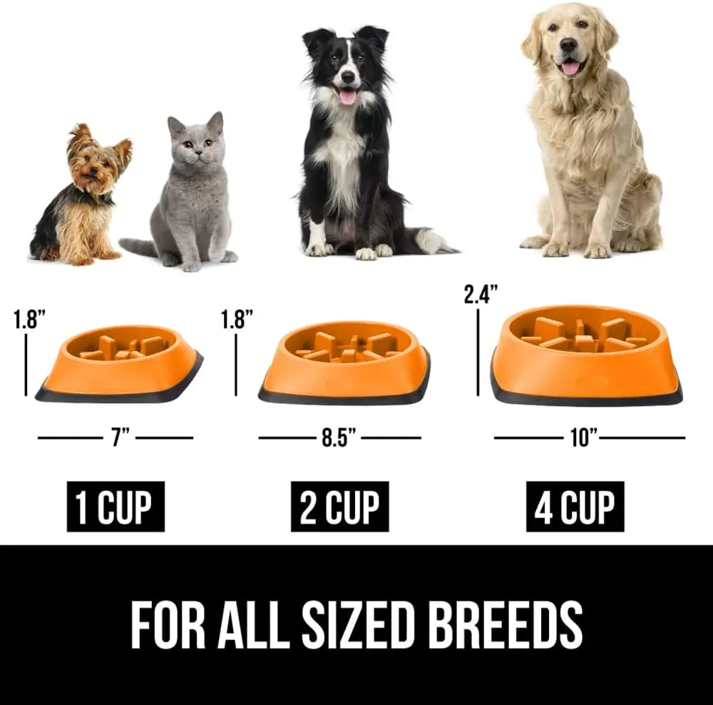 Gorilla Grip Slow Feeder Dog and Cat Bowls, Interactive Puzzle Toy for Dogs and Cats Food Training, Keeps Pets Busy and Prevents Puppy Overeating, Large, Small Breeds, 100% BPA Free, 2 Cup Orange