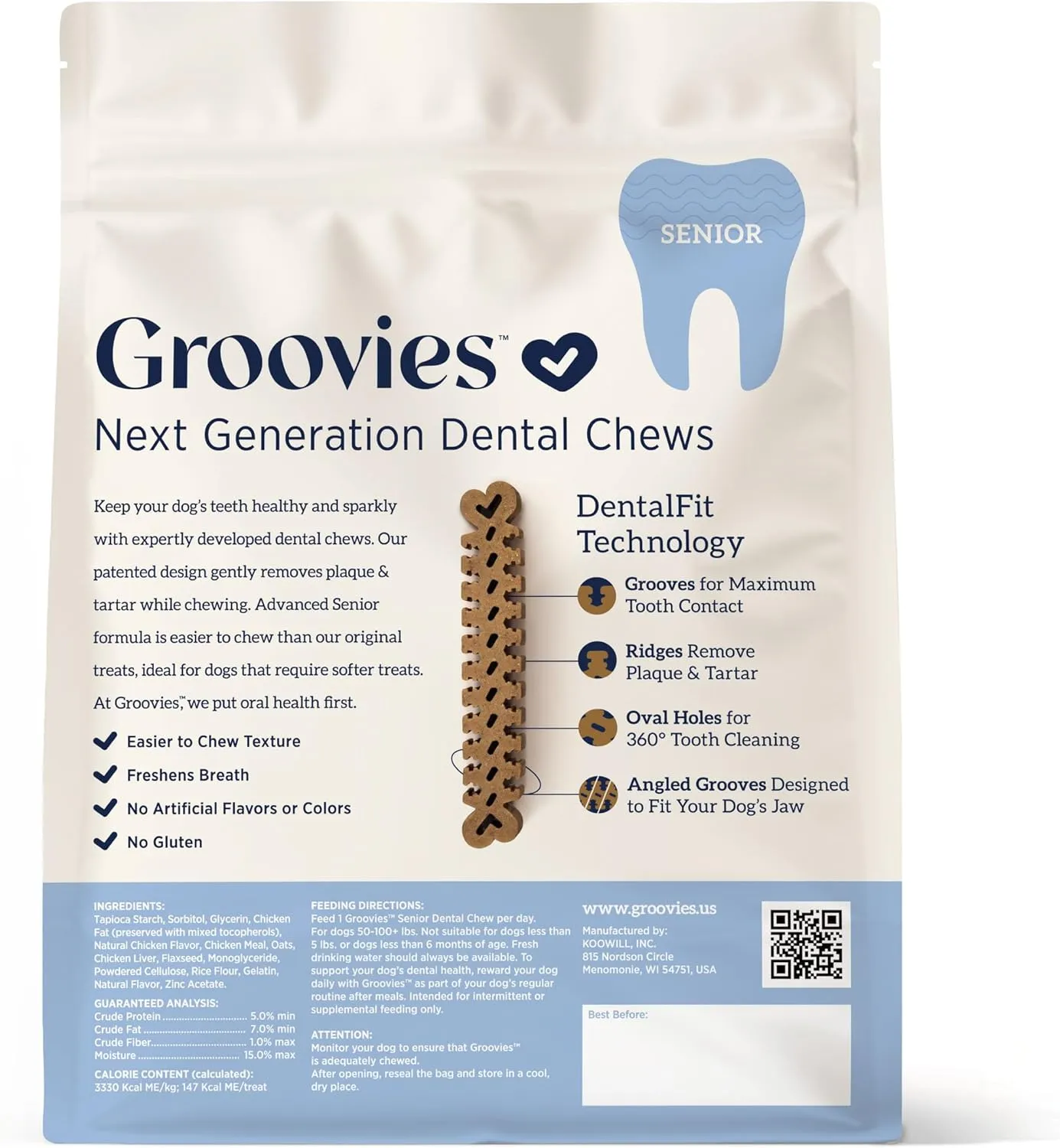 Groovies Senior Dog Dental Chew 27oz XLarge (18 Chews)