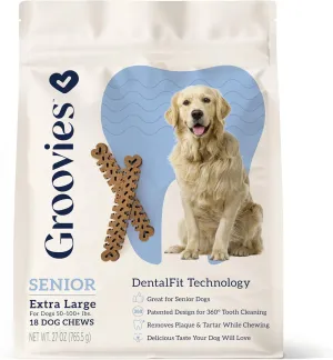 Groovies Senior Dog Dental Chew 27oz XLarge (18 Chews)