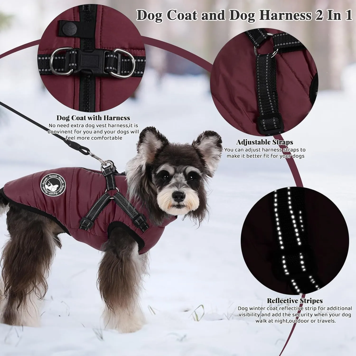 Gyuzh Dog Coat with Harness Puppy Coats Small Dog Harness Jacket Winter Waterproof Jackets for Smal Medium Large Dogs