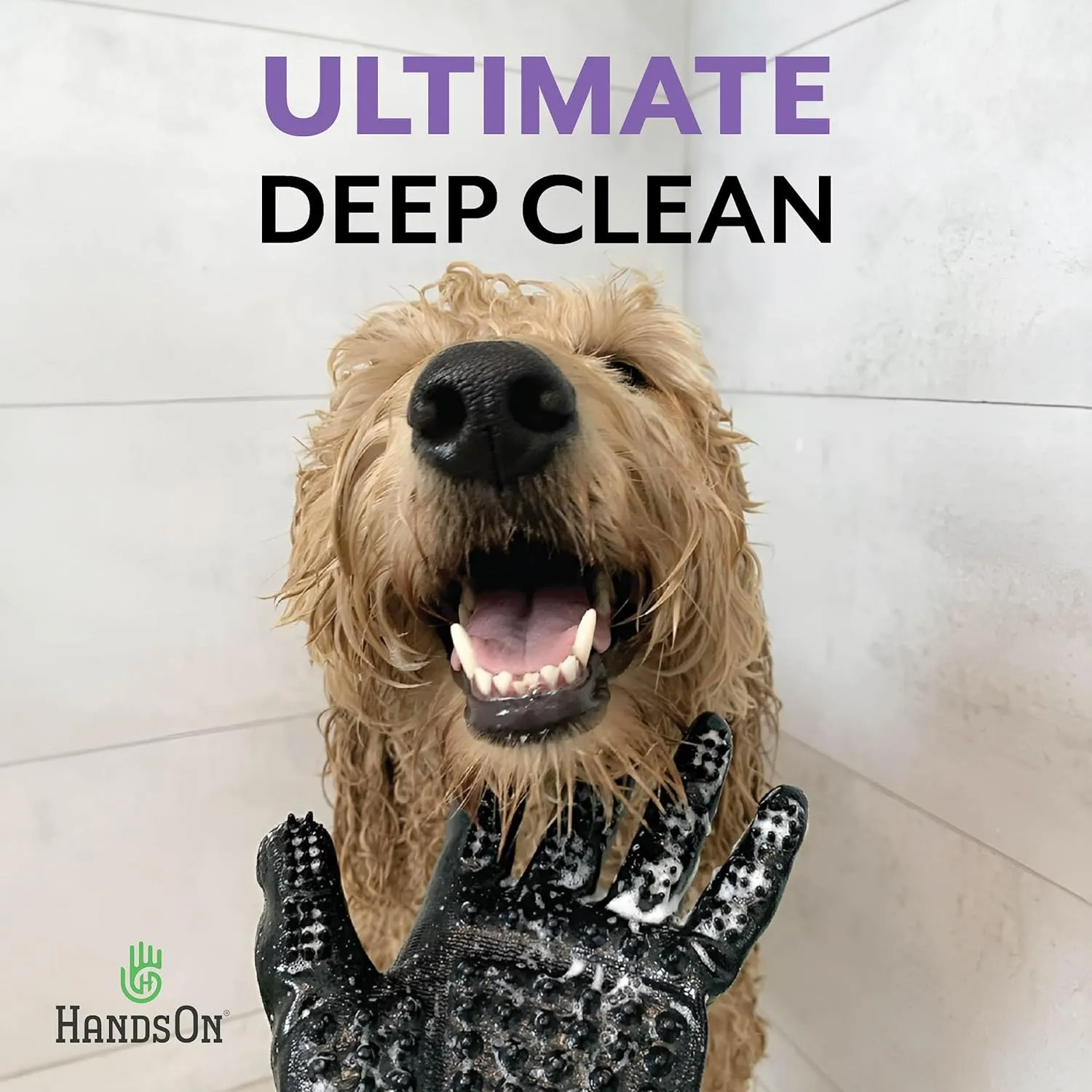 H HandsOn Pet Grooming Gloves - Patented #1 Ranked, Award Winning Shedding, Bathing, & Hair Remover Gloves - Gentle Brush for Cats, Dogs, and Horses (Black, Medium)