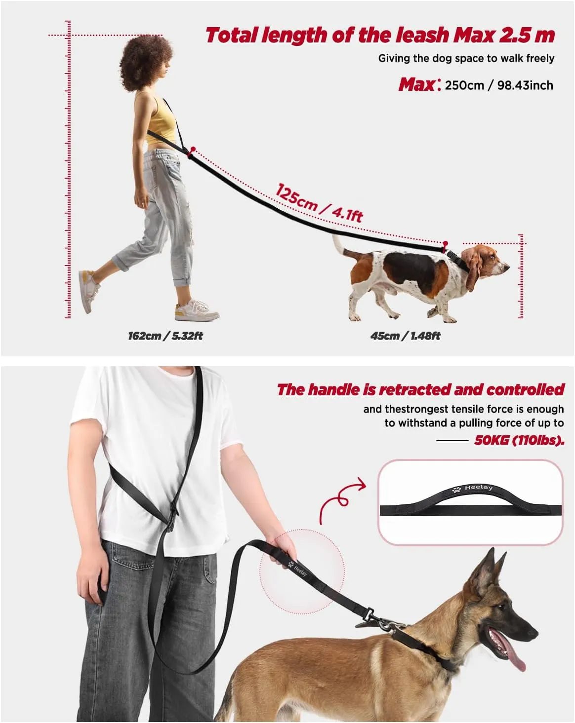 Hands Free Dog Leash, 8.2ft Multifunctional Crossbody Rope with Explosion-Proof Handle and Adjustable Training Hands Free Leash for Medium Dog