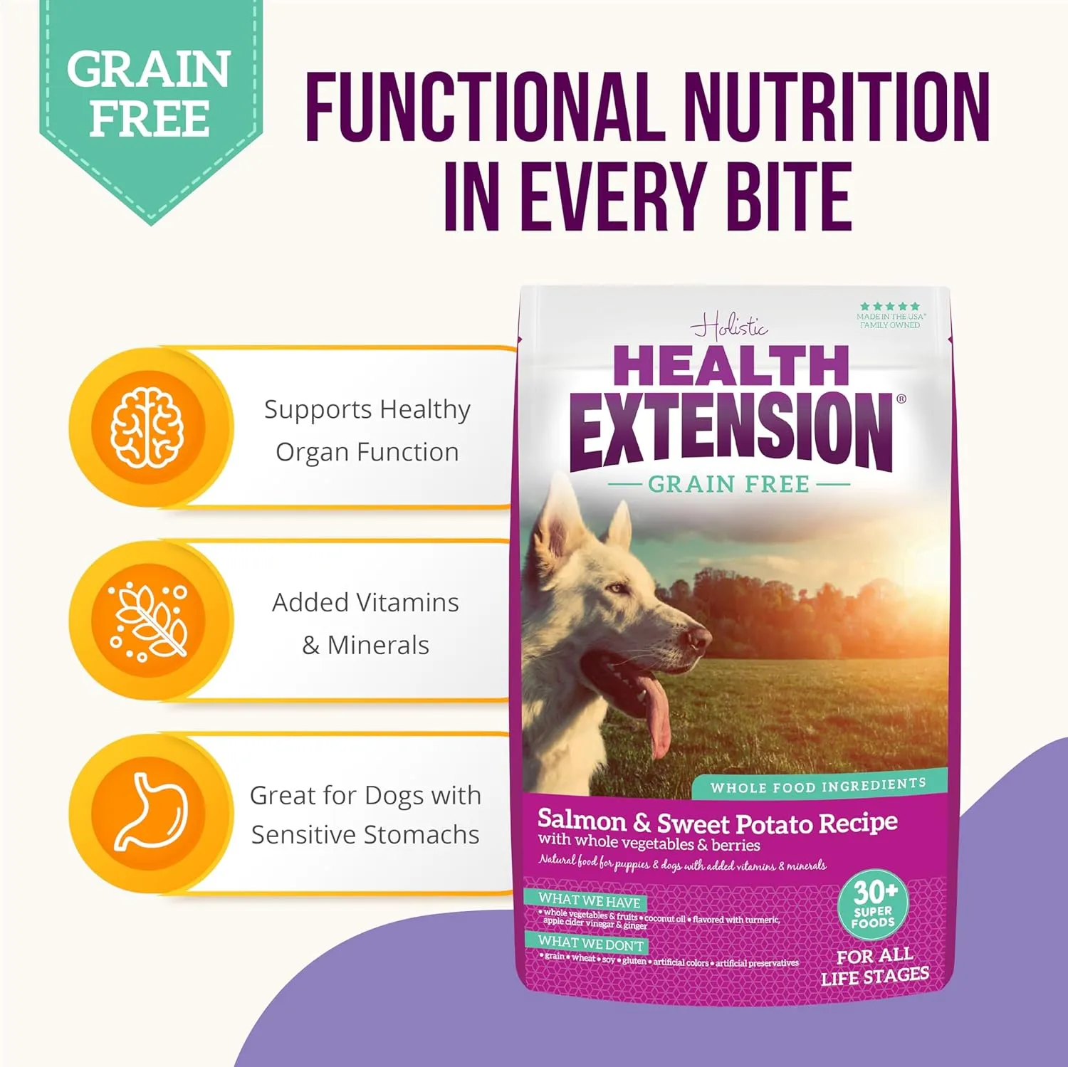 Health Extension Grain Free Salmon & Sweet Potato Dry Dog Food (23.5 lb / 10.66 kg) - Whole Foods Ingredients Formula with Omega 3 & Antioxidants for All Life Stages Dogs