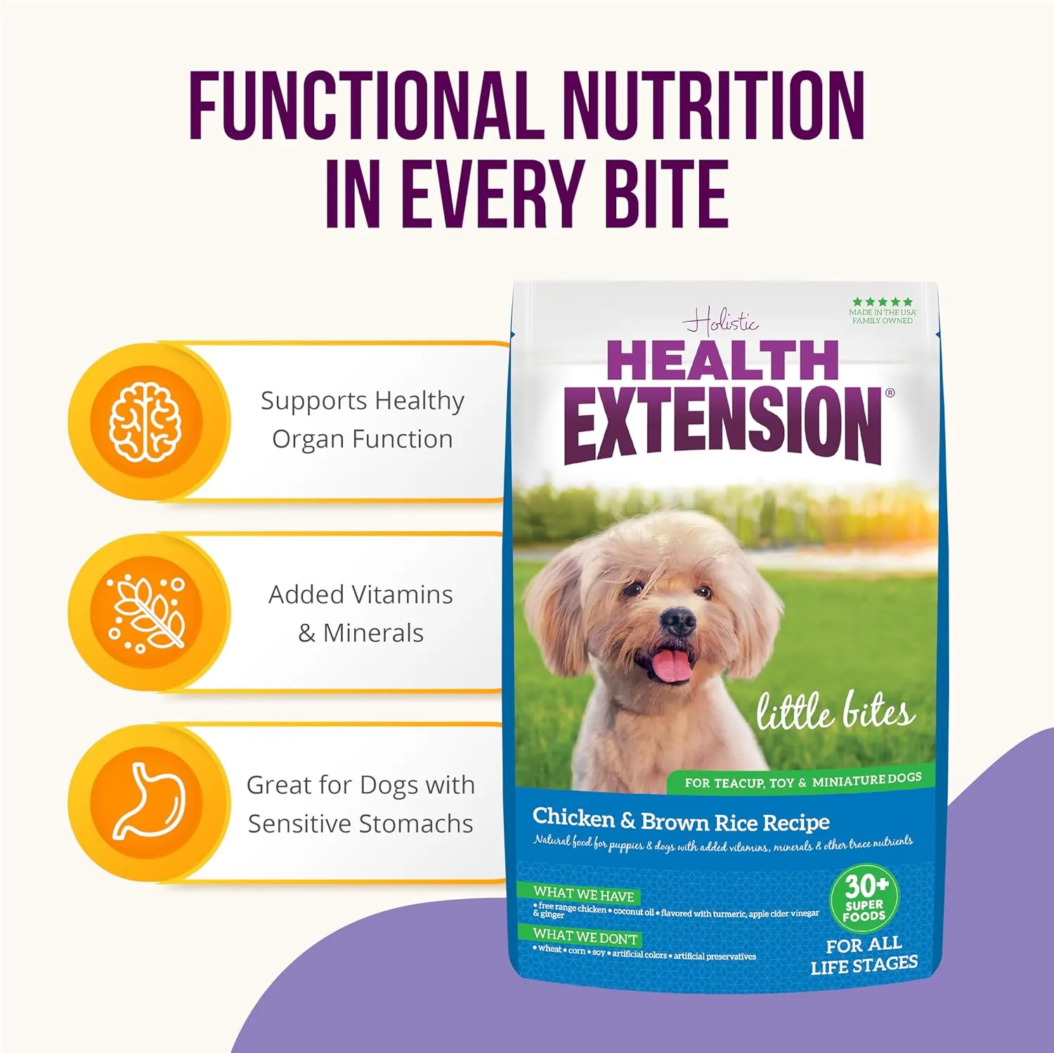 Health Extension Little Bites Chicken & Brown Rice Dry Dog Food (4 lb / 1.8 Kg) - Natural with Probiotics and Superfoods for Teacup, Toy & Small Breeds
