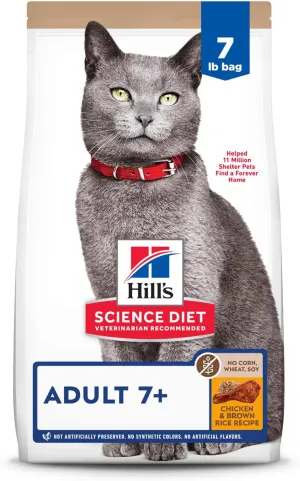 Hill's Science Diet Adult 7 , Senior Adult 7  Premium Nutrition, Dry Cat Food, No Corn, Wheat, Soy Chicken & Brown Rice, 7 lb Bag