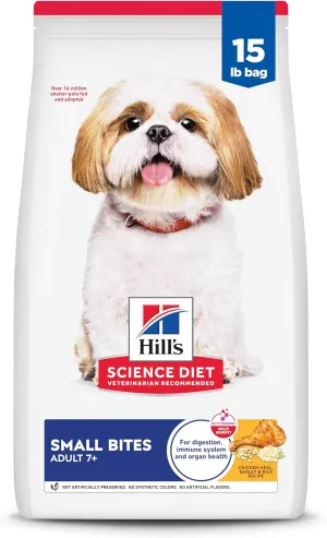 Hill's Science Diet Adult 7 , Senior Adult 7  Premium Nutrition, Small Kibble, Dry Dog Food, Chicken, Brown Rice, & Barley, 15 lb Bag