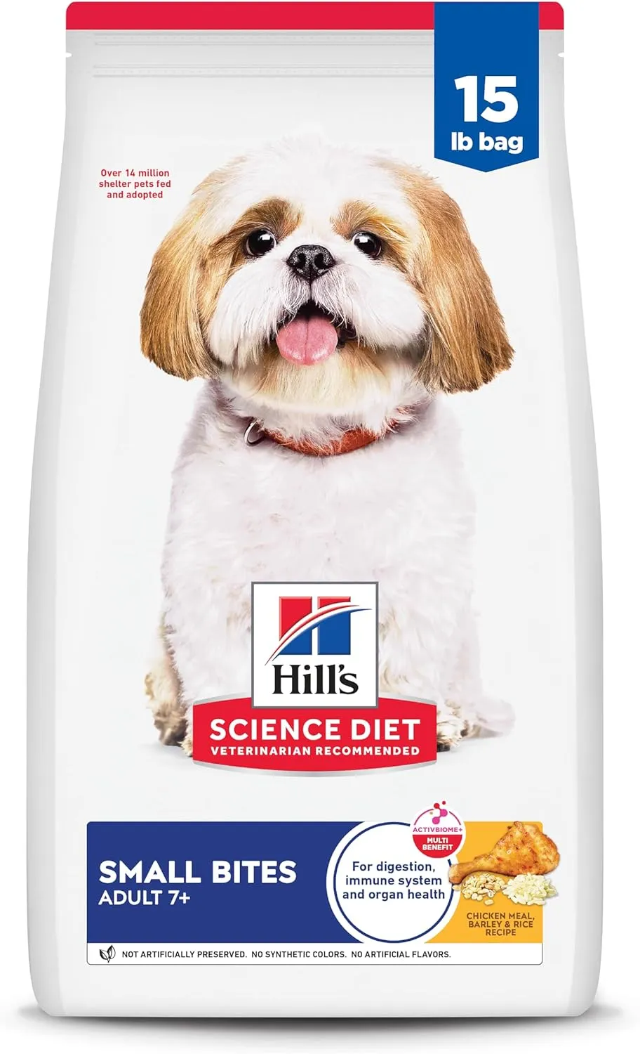 Hill's Science Diet Adult 7 , Senior Adult 7  Premium Nutrition, Small Kibble, Dry Dog Food, Chicken, Brown Rice, & Barley, 15 lb Bag
