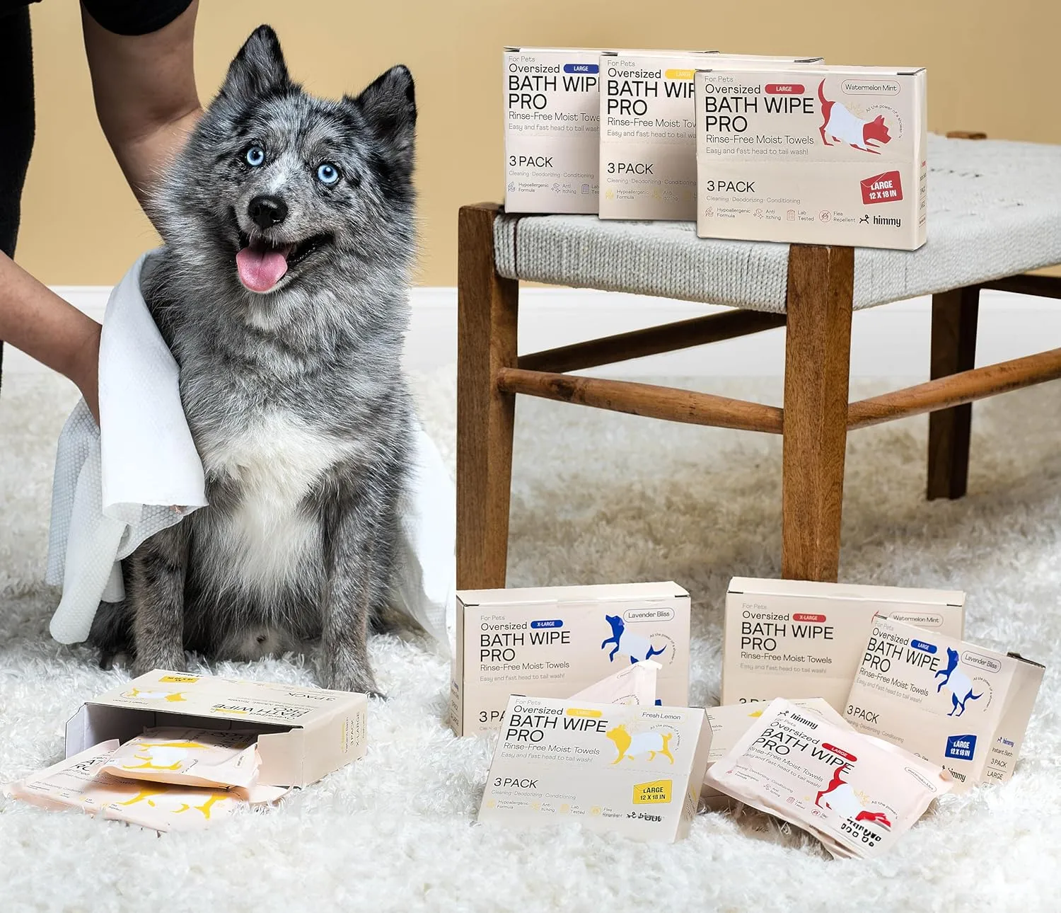 Himmy XL Pet Wipes for Dogs and Cats  18 x 30 Bath Wipes for Cleaning, Deodorizing, Conditioning, Anti-Itch Grooming, Wet Dog Wipes for Paws, Butt, Ear, Eye, Face Whole Body Lavender