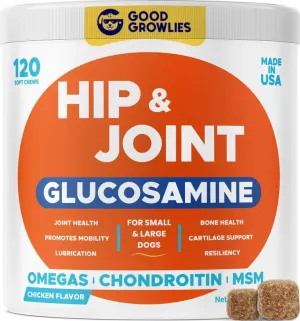 Hip & Joint Supplement for Dogs Glucosamine, Chondroitin, MSM for Joint Pain Relief & Mobility - 120 Chews One Pack BBQ Pork & Lamb