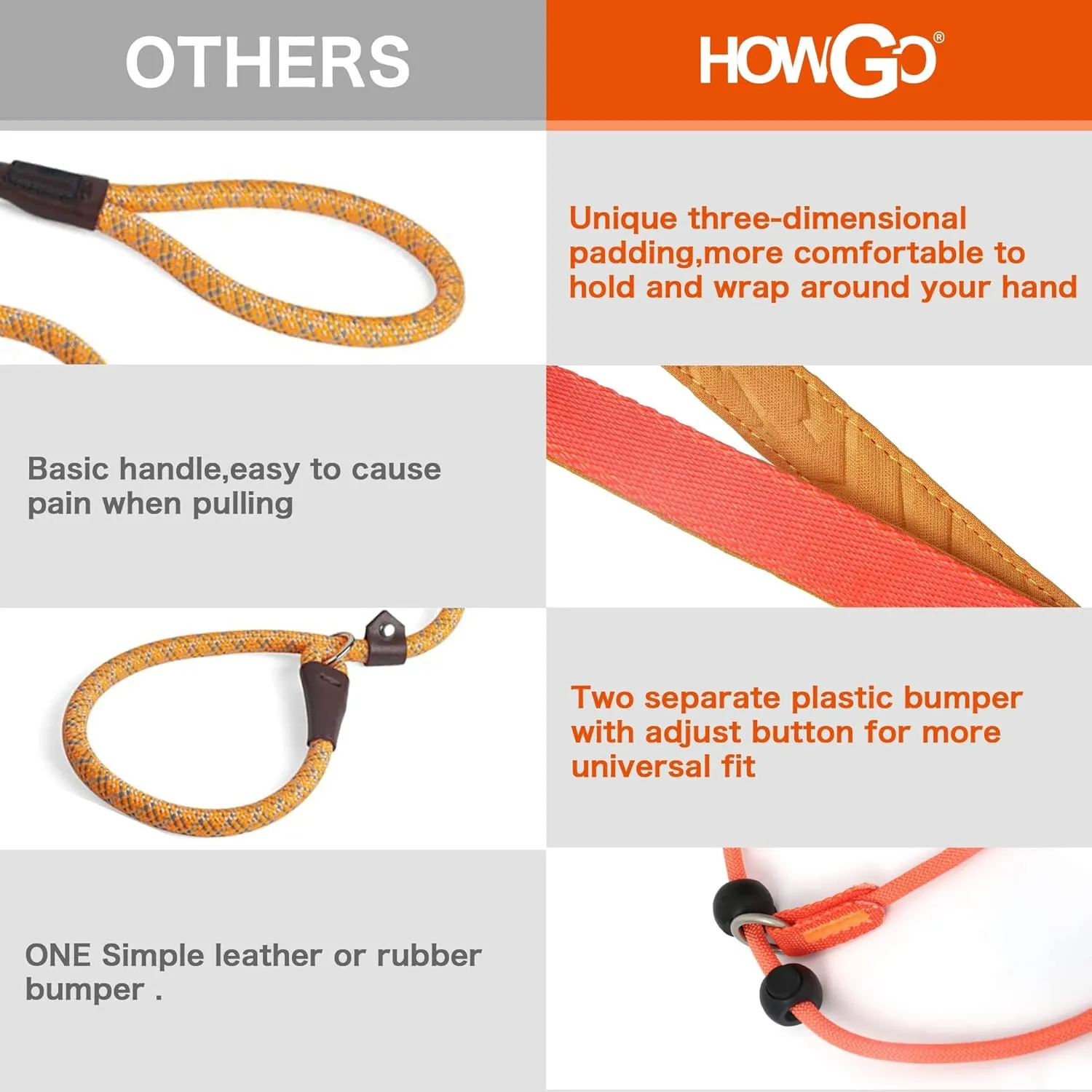 HOWGO Dog Slip Lead Dog Leash,Training Leash,Cinch Leash, No-Pull Slip Leash and Collar,Heavy Duty&Durable,Padded Handle,for All Breeds(Multicolor, 3.6FT)