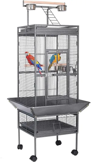 HSM 63 Inch Wrought Iron Large Bird Flight Cage with Rolling Stand for African Grey Parrot Cockatiel Sun Parakeet Conure Lovebird Canary