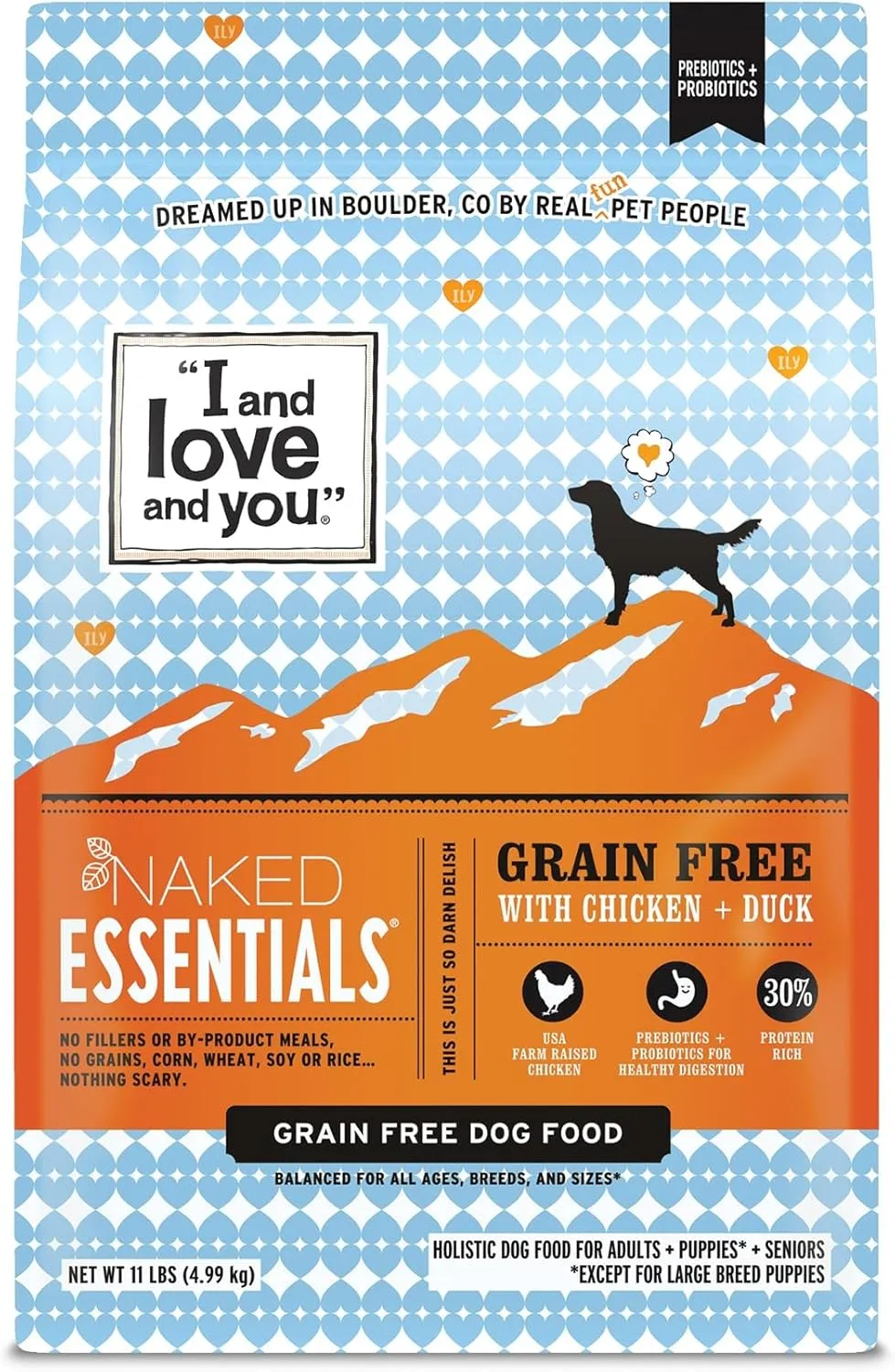 I and love and you Naked Essentials Dry Dog Food - Chicken   Duck - High Protein, Real Meat, No Fillers, Prebiotics   Probiotics, 11lb Bag