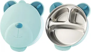 I love D&M Baby Toddler Food-Grade 316 Stainless Steel Bowl with Insulated Lid Strong Suction Leak-Resistant BPA Free Easy to clean (no utensil, Placid Blue)