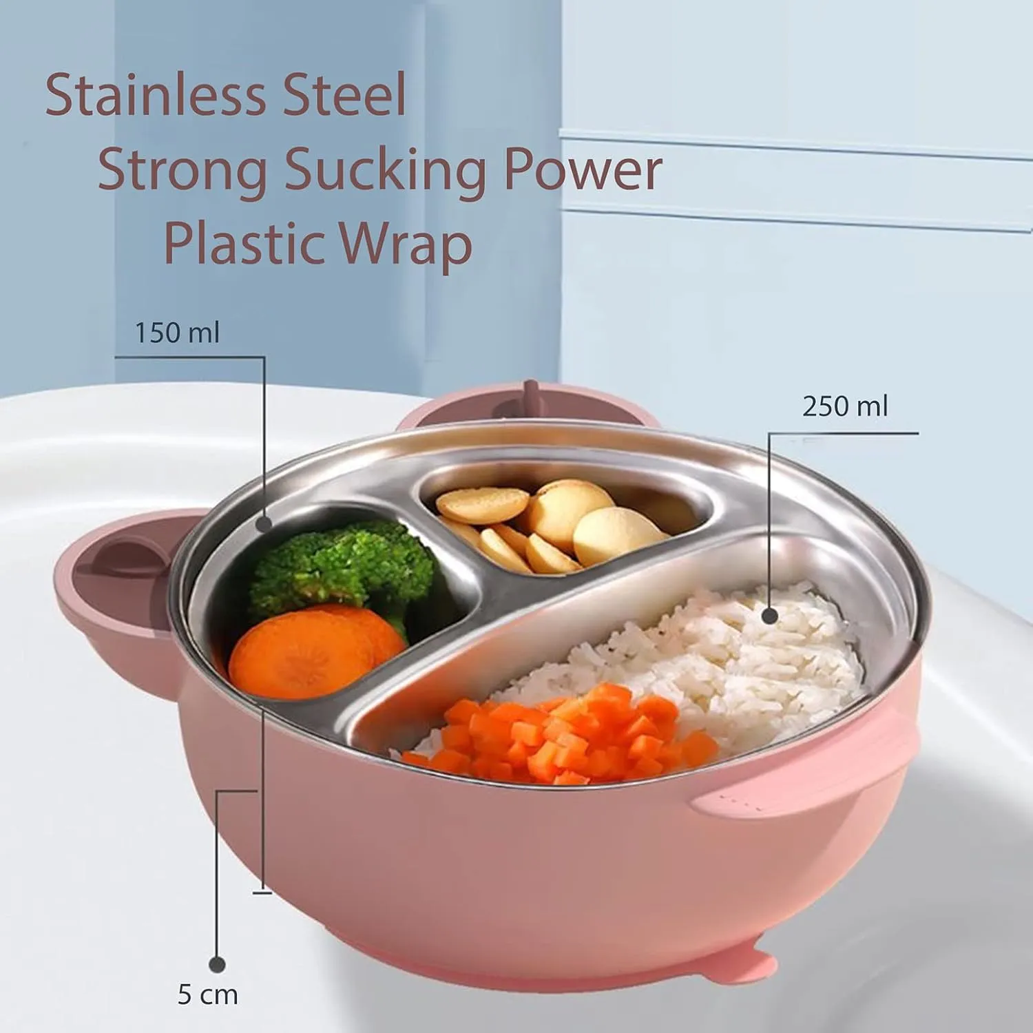 I love D&M Cute Animal Baby Toddler Food-Grade 316 Stainless Steel Bowl with Insulated Lid Strong Suction Leak-Resistant BPA Free Easy to clean (no utensil, Princess Pink)