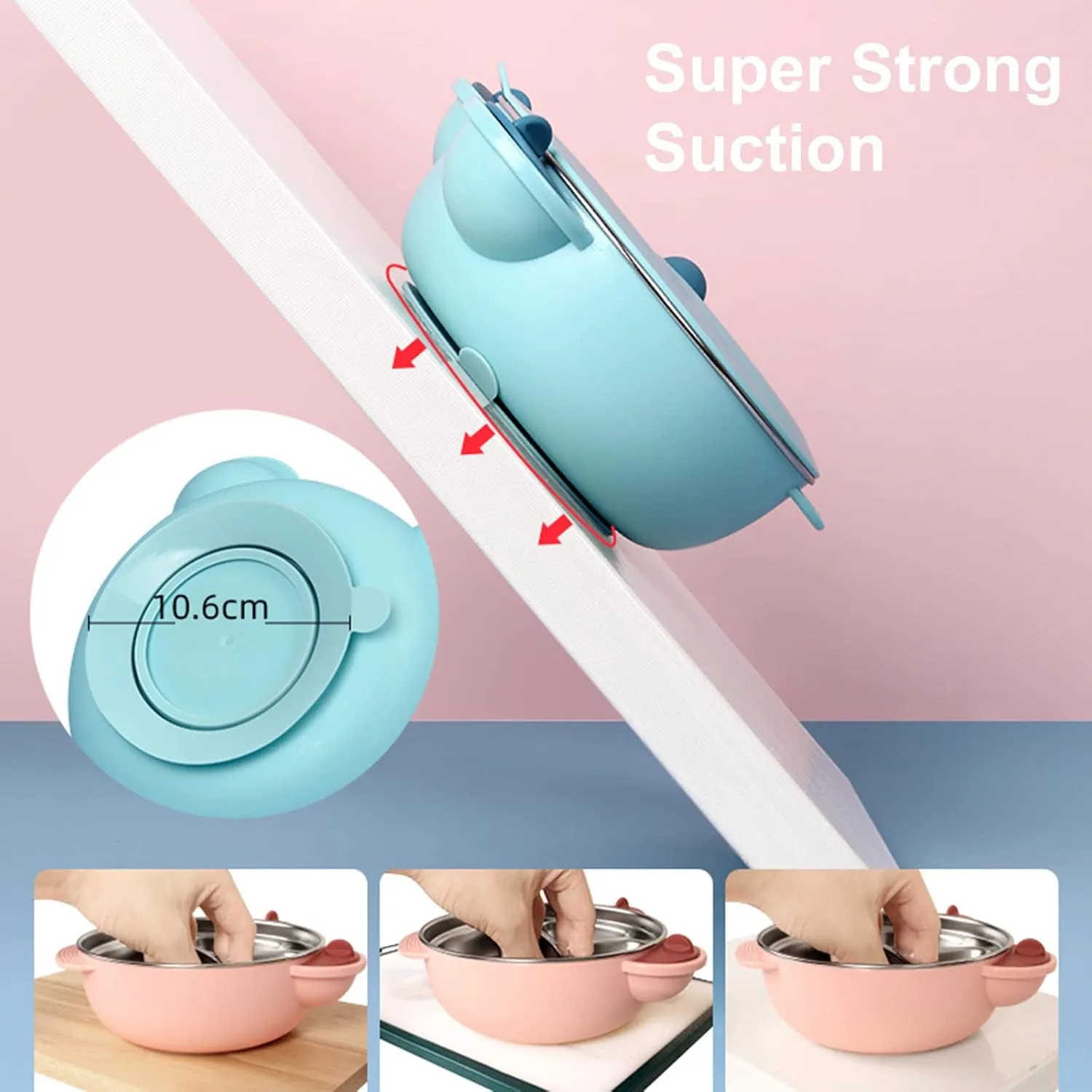 I love D&M Cute Animal Baby Toddler Food-Grade 316 Stainless Steel Bowl with Insulated Lid Strong Suction Leak-Resistant BPA Free Easy to clean (no utensil, Princess Pink)