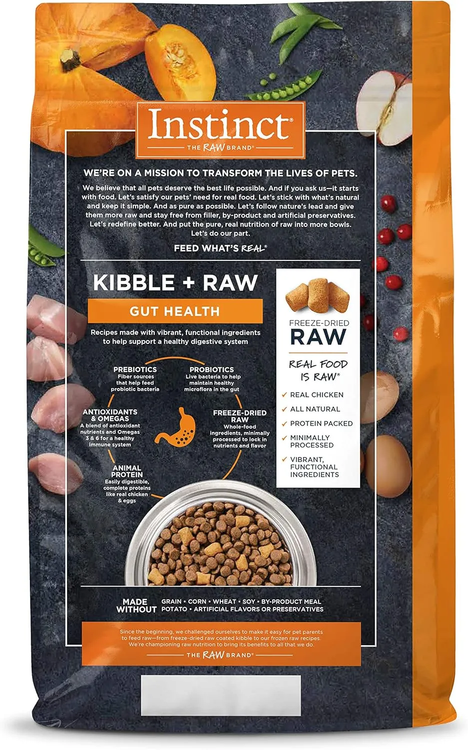 Instinct Raw Boost Natural Dry Dog Food with Freeze Dried Pieces, Grain Free, Real Chicken - Gut Health, 18 lb. Bag