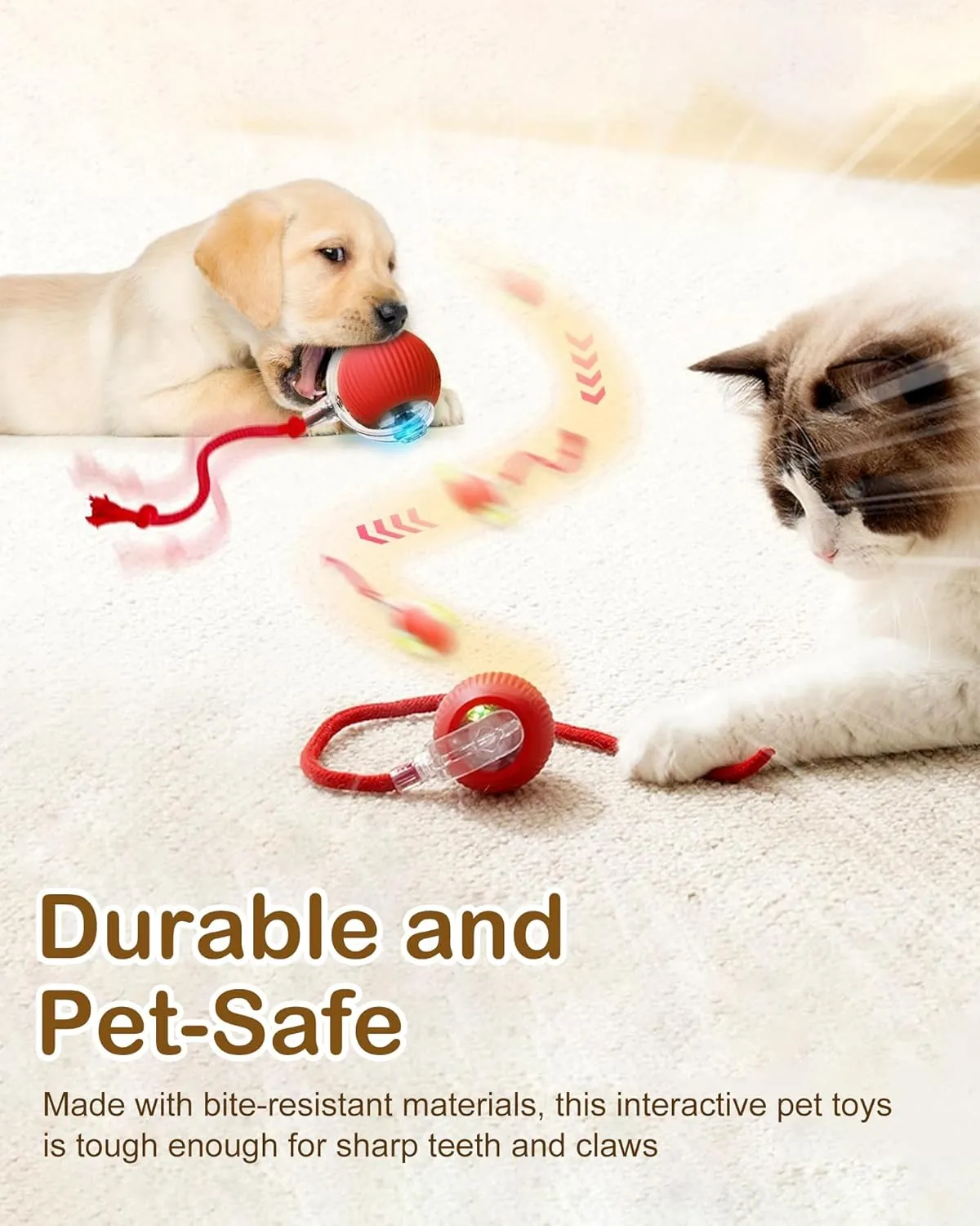 Interactive Cat Toy Balls - Automatic Interactive Cat Toys for Indoor Cats, Smart Self Rolling Interactive Cat Dog Ball, Electric Dog Ball Toy for Bored Indoor Adult Cats Kitten, Rechargeable, Red
