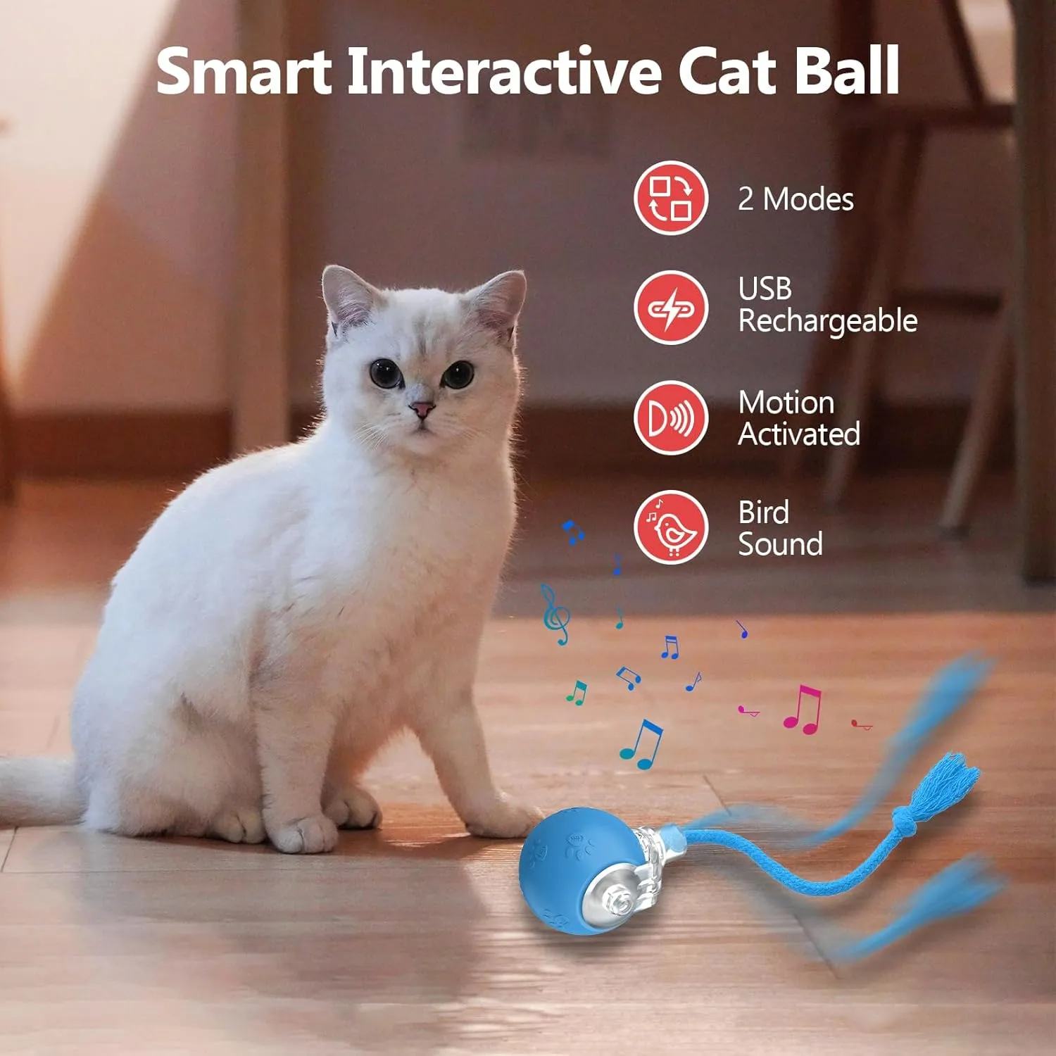 Interactive Cat Toys, Automatic Moving Cat Toys for Bored Indoor Adult Cats, Fast Rolling, Chirping & Motion-Activated Cat Toys, Fun Gift for Cats with Speedy Tail 2.0, USB Rechargeable, Blue