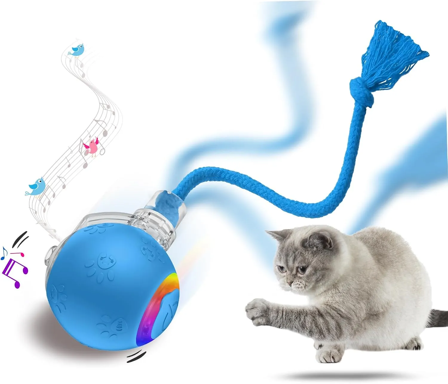 Interactive Cat Toys, Automatic Moving Cat Toys for Bored Indoor Adult Cats, Fast Rolling, Chirping & Motion-Activated Cat Toys, Fun Gift for Cats with Speedy Tail 2.0, USB Rechargeable, Blue