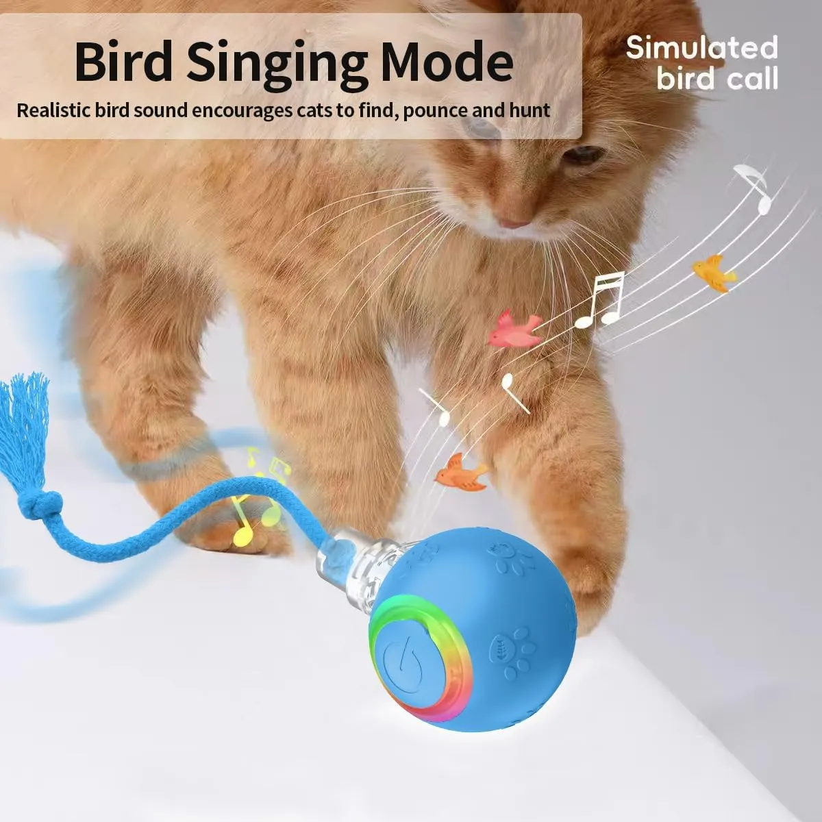 Interactive Cat Toys, Automatic Moving Cat Toys for Bored Indoor Adult Cats, Fast Rolling, Chirping & Motion-Activated Cat Toys, Fun Gift for Cats with Speedy Tail 2.0, USB Rechargeable, Blue