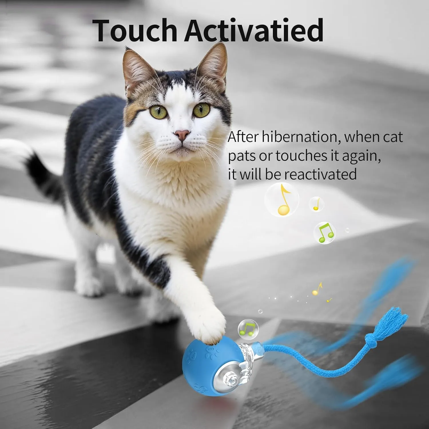Interactive Cat Toys, Automatic Moving Cat Toys for Bored Indoor Adult Cats, Fast Rolling, Chirping & Motion-Activated Cat Toys, Fun Gift for Cats with Speedy Tail 2.0, USB Rechargeable, Blue