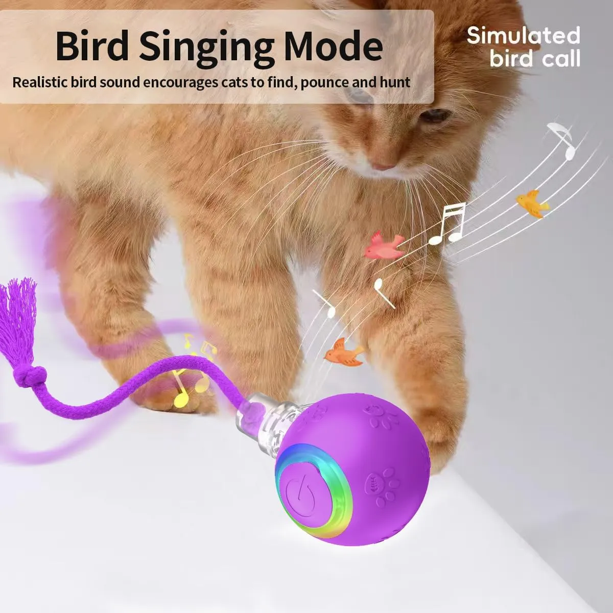 Interactive Cat Toys, Automatic Moving Cat Toys for Bored Indoor Adult Cats, Fast Rolling, Chirping & Motion-Activated Cat Toys, Fun Gift for Cats with Speedy Tail 2.0, USB Rechargeable, Purple