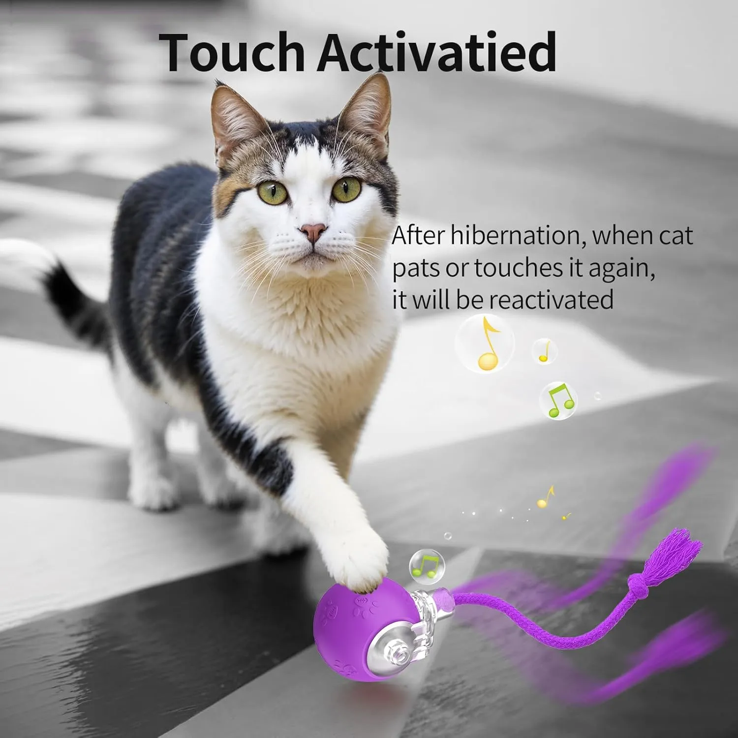 Interactive Cat Toys, Automatic Moving Cat Toys for Bored Indoor Adult Cats, Fast Rolling, Chirping & Motion-Activated Cat Toys, Fun Gift for Cats with Speedy Tail 2.0, USB Rechargeable, Purple