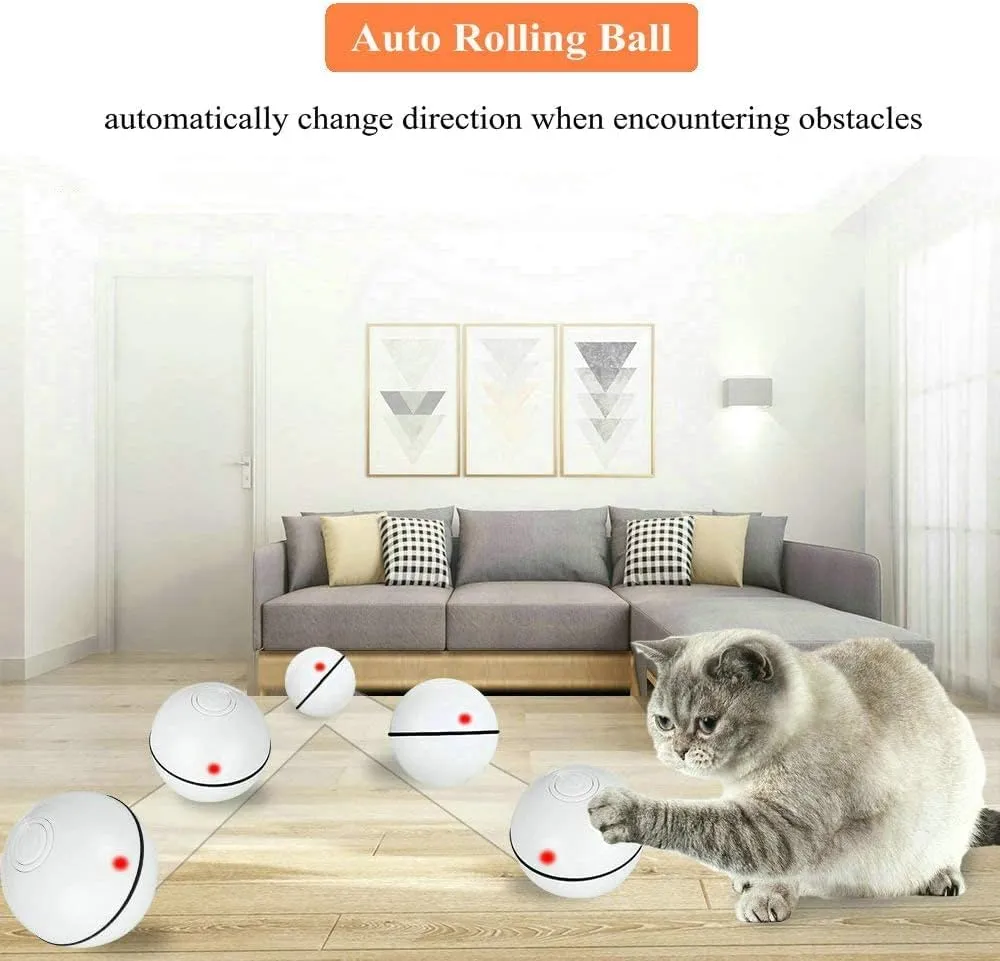 Interactive Cat Toys Ball, Smart Automatic Rolling Kitten Toys, USB Rechargeable Motion Ball   Spinning Led Light with Timer Function, The Best Entertainment Exercise Gift for Your Kitty