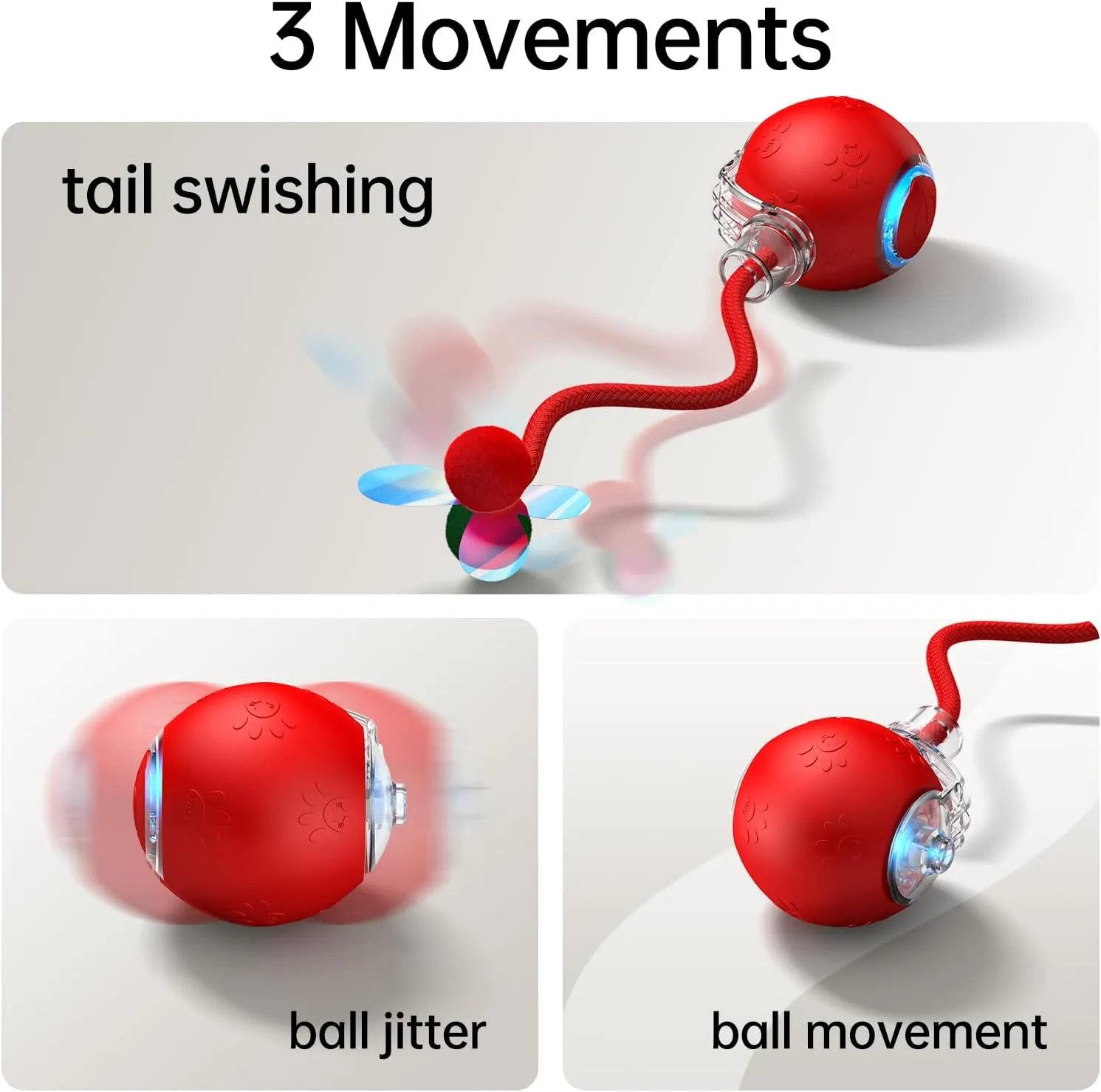 Interactive Cat Toys for Indoor Cats - 2025 New Upgraded Kitten Toy with Speedy Tail 2.0, Automatic Cat Toys for Bored Indoor Adult Cats, Motion-Activated, Rechargeable (Red)