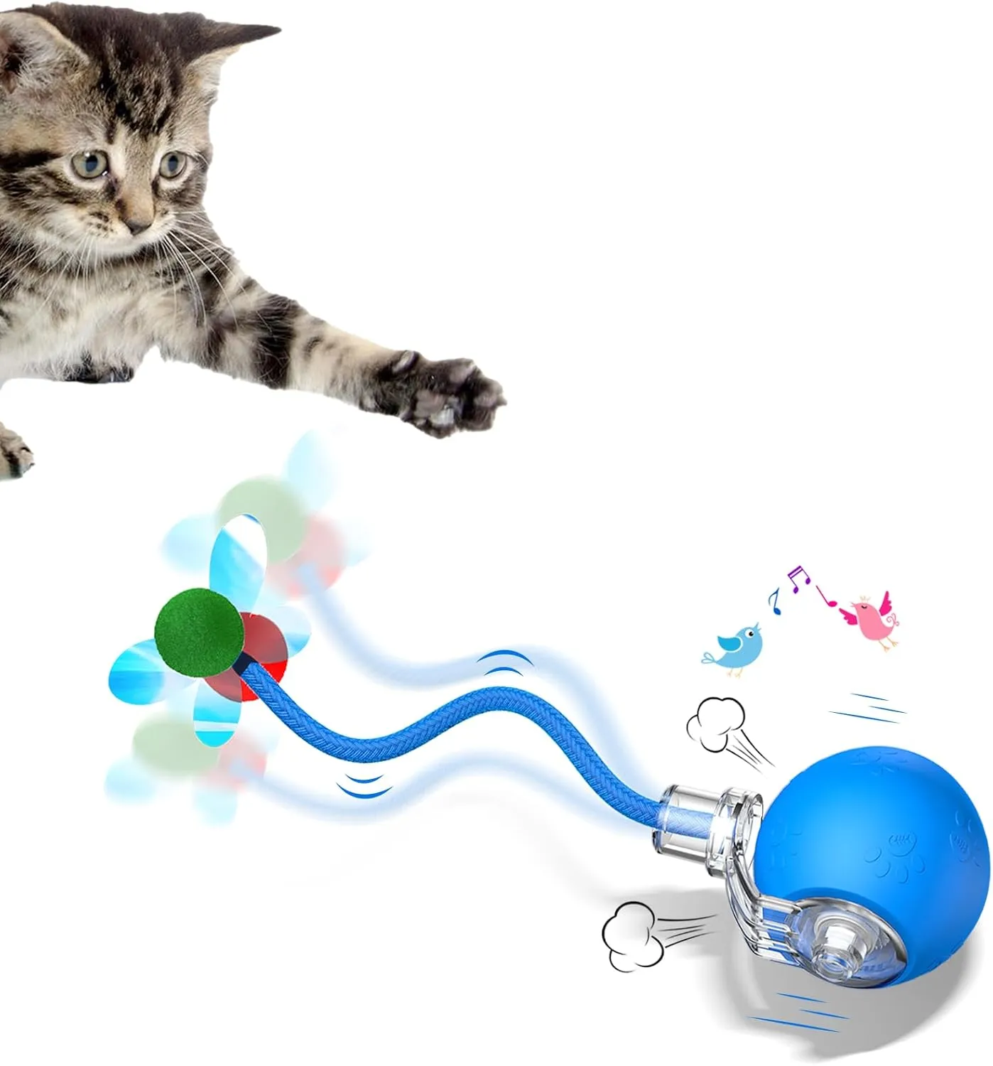 Interactive Cat Toys for Indoor Cats - 2025 New Upgraded Kitten Toy with Speedy Tail 2.0, Automatic Cat Toys for Bored Indoor Adult Cats, Motion-Activated, Rechargeable(Blue)