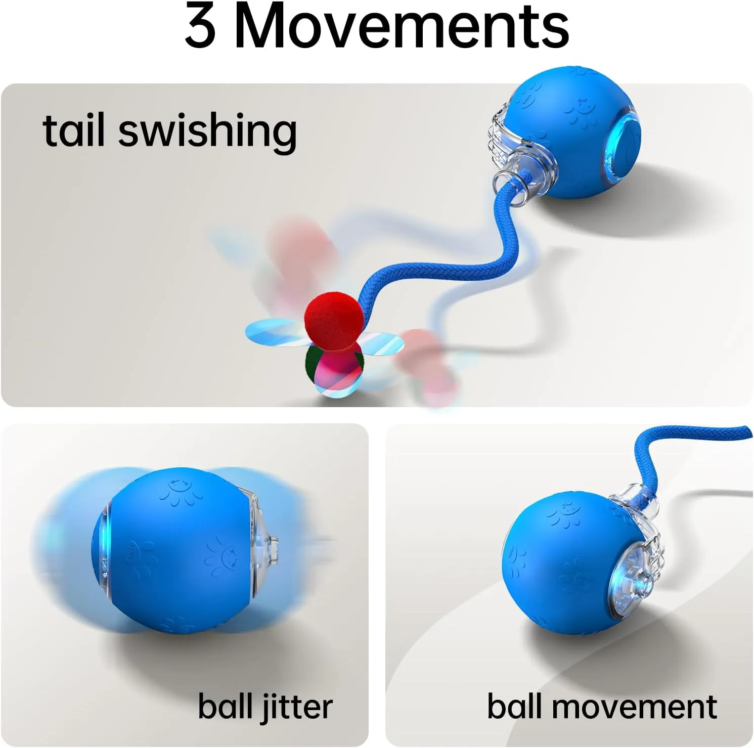 Interactive Cat Toys for Indoor Cats - 2025 New Upgraded Kitten Toy with Speedy Tail 2.0, Automatic Cat Toys for Bored Indoor Adult Cats, Motion-Activated, Rechargeable(Blue)