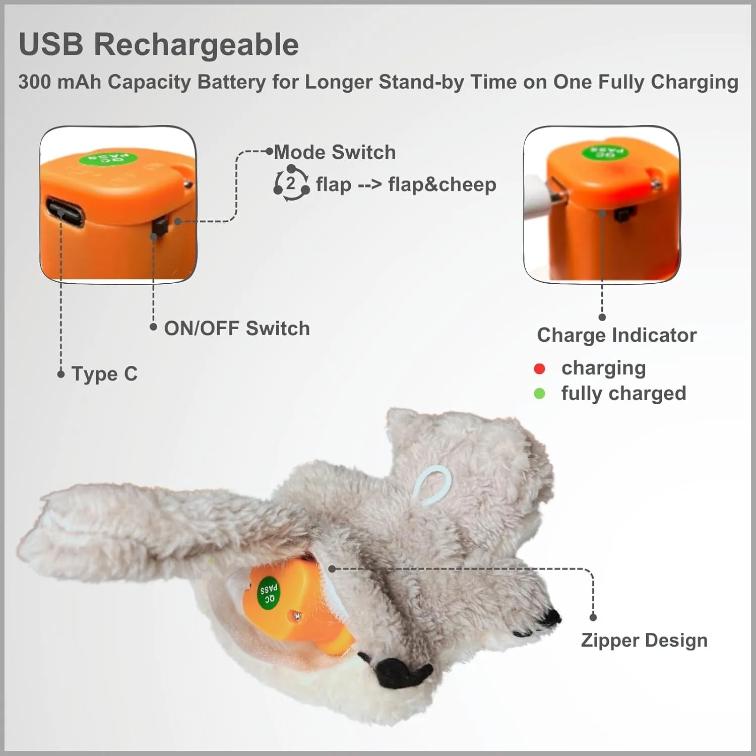 Interactive Flapping Bird Cat Toys, Rechargeable, Touch Activated, Catnip, Chirping Bird Toys for Indoor Cats and Kittens (Sugar Glider)