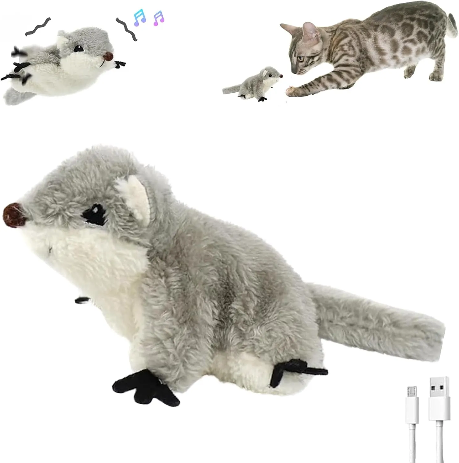 Interactive Flapping Bird Cat Toys, Rechargeable, Touch Activated, Catnip, Chirping Bird Toys for Indoor Cats and Kittens (Sugar Glider)