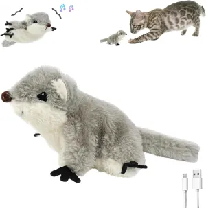 Interactive Flapping Bird Cat Toys, Rechargeable, Touch Activated, Catnip, Chirping Bird Toys for Indoor Cats and Kittens (Sugar Glider)