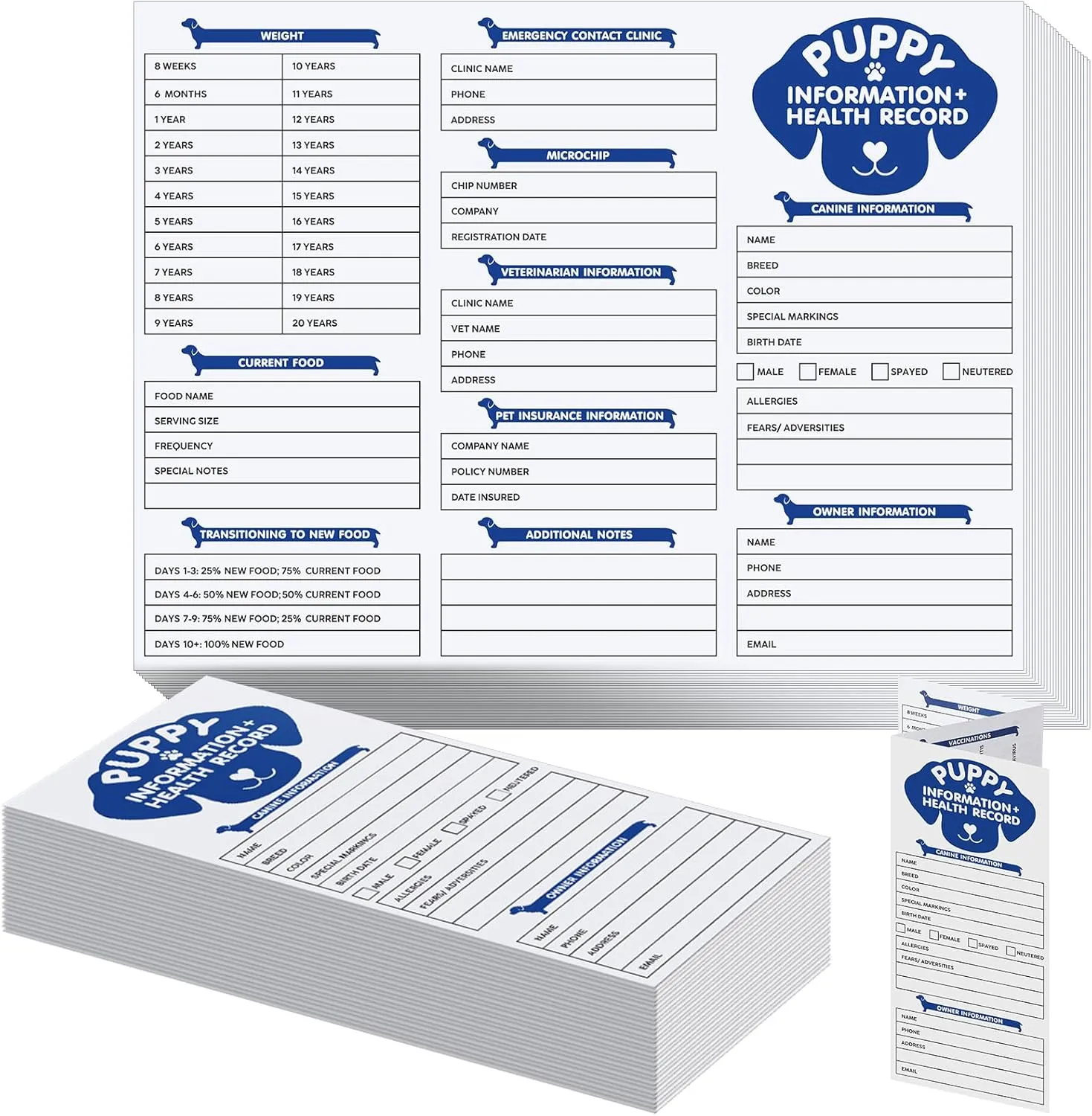Ireer 120 Pcs Puppy Vaccination Record Cards Canine Health Record Books 8.3 x 11 Inch Puppy Vaccines Shot Memo Dog Vaccine and Canine Health Record Booklets for Canine Medical Grooming Kennel Care