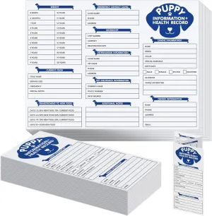 Ireer 120 Pcs Puppy Vaccination Record Cards Canine Health Record Books 8.3 x 11 Inch Puppy Vaccines Shot Memo Dog Vaccine and Canine Health Record Booklets for Canine Medical Grooming Kennel Care