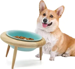 kathson Ceramic Dog Bowl with Stand, Adjustable Elevated Raised Round Dog Cat Bowl Tilted Elevated Pet Bowl Pet Food Water Feeder (3 Installation Methods Suit Pets of All Stages) Blue (Large)