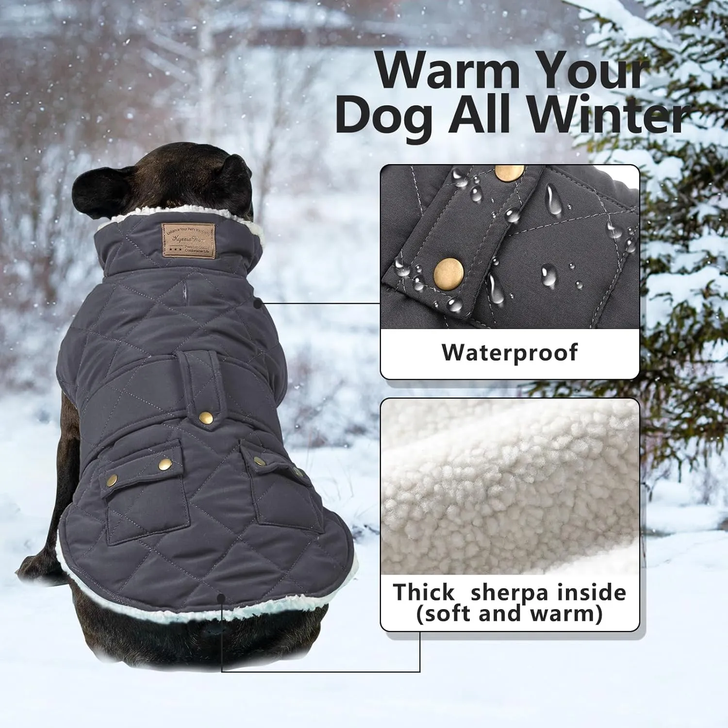 KYEESE Dog Coats Winter Dog Jacket with Leash Hole for Windproof Padded Sherpa Dogs Vest for Small Medium Dogs Cold Weather Coats