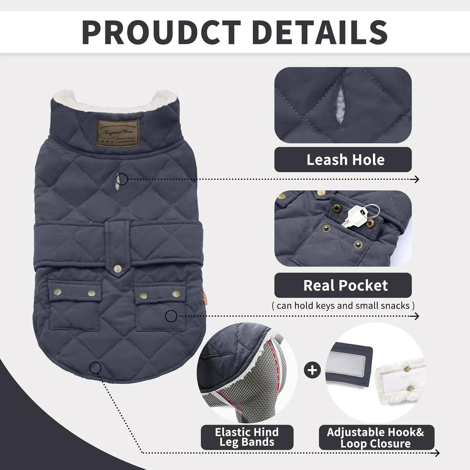 KYEESE Dog Coats Winter Dog Jacket with Leash Hole for Windproof Padded Sherpa Dogs Vest for Small Medium Dogs Cold Weather Coats