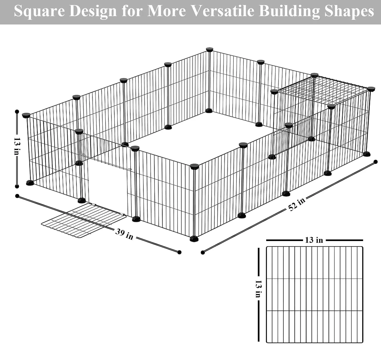 LANGXUN 16pcs Small Animal Pet Playpen with Door & Waterproof Mat, Rabbit Guinea Pig Cage, Puppy Kitten Playpen | Indoor & Outdoor Portable Metal Wire Yard Fence 13x13in