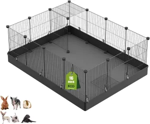 LANGXUN 16pcs Small Animal Pet Playpen with Door & Waterproof Mat, Rabbit Guinea Pig Cage, Puppy Kitten Playpen | Indoor & Outdoor Portable Metal Wire Yard Fence 13x13in