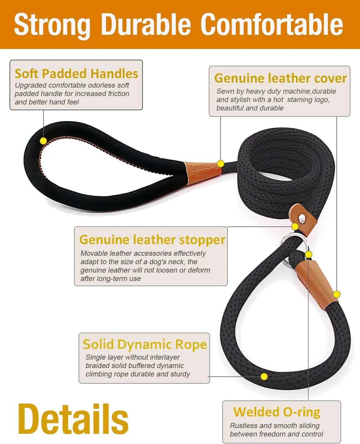 lynxking Dog Leash Slip Lead 5 6 8 FT Dog Training Leash Strong Heavy Duty Rope No Pull Training Lead Leashes for Dogs