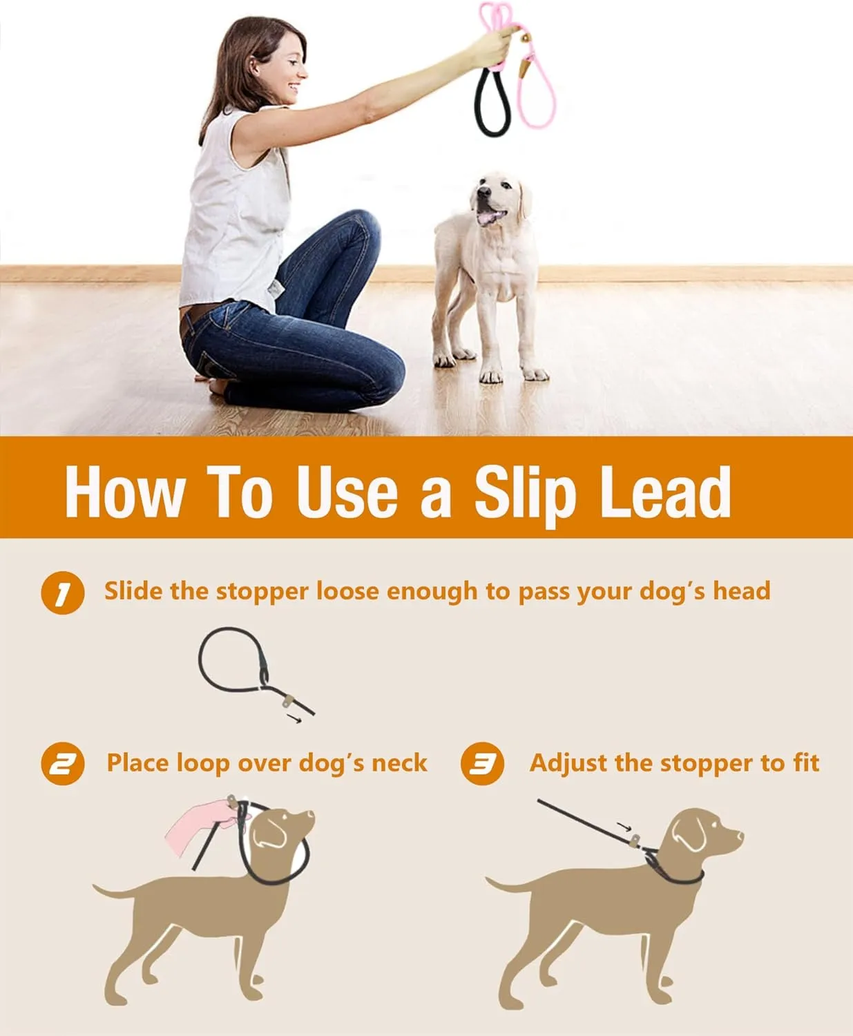 lynxking Dog Leash Slip Lead 5 6 8 FT Dog Training Leash Strong Heavy Duty Rope No Pull Training Lead Leashes for Dogs