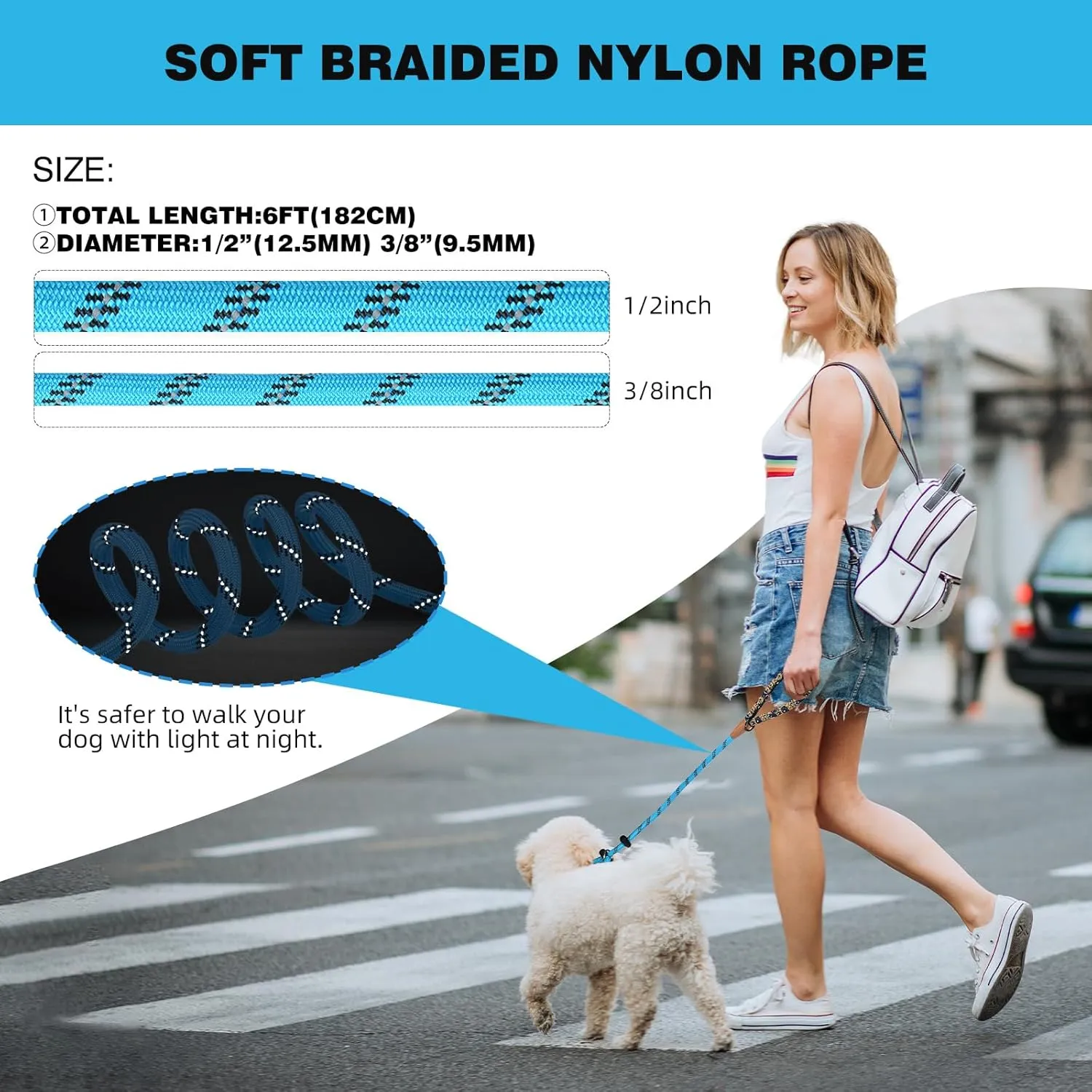 lynxking Slip Lead Dog Leash Reflective, Heavy Duty Comfortable Strong Rope Lead for Large, Medium Dogs, No Pull Pet Training (Light Blue, Large 1/2in x 6ft-Slip Lead)